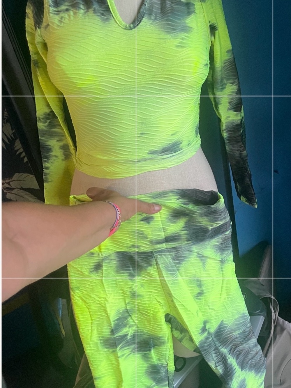 Neon Yellow Tie-Dye Hooded Long Sleeve Crop Top